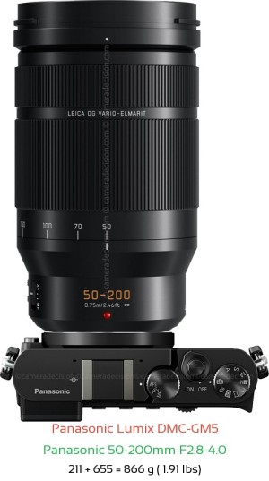 Panasonic GM5 with Panasonic 50-200mm F2.8-4.0 Lens Size