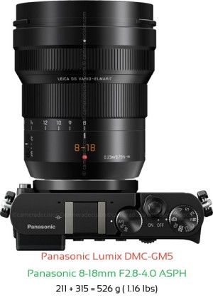 Panasonic GM5 with Panasonic 8-18mm F2.8-4.0 ASPH Lens Size