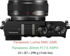 Panasonic GM5 with Panasonic 20mm F1.7 II ASPH Lens Size