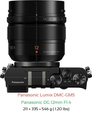 Panasonic GM5 with Panasonic DG 12mm F1.4 Lens Size