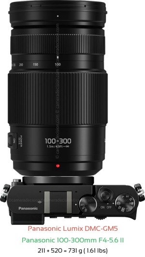 Panasonic GM5 with Panasonic 100-300mm F4-5.6 II Lens Size