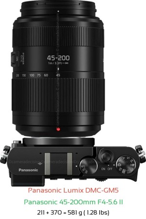 Panasonic GM5 with Panasonic 45-200mm F4-5.6 II Lens Size