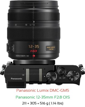 Panasonic GM5 with Panasonic 12-35mm F2.8 OIS Lens Size