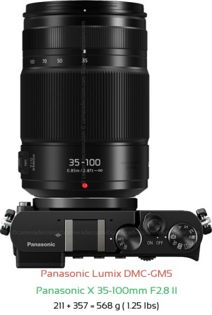 Panasonic GM5 with Panasonic X 35-100mm F2.8 II Lens Size