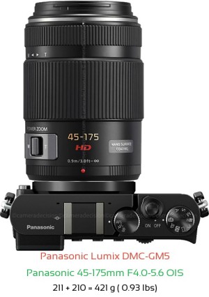 Panasonic GM5 with Panasonic 45-175mm F4.0-5.6 OIS Lens Size