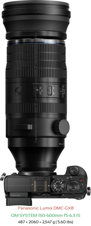 Panasonic GX8 with OM SYSTEM 150-600mm f5-6.3 IS Lens Size