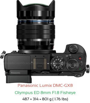 Panasonic GX8 with Olympus ED 8mm F1.8 Fisheye Lens Size