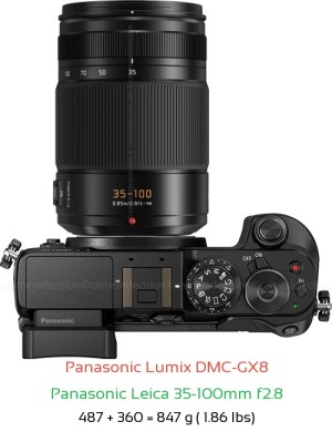 Panasonic GX8 with Panasonic Leica 35-100mm f2.8 Lens Size