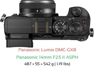 Panasonic GX8 with Panasonic 14mm F2.5 II ASPH Lens Size