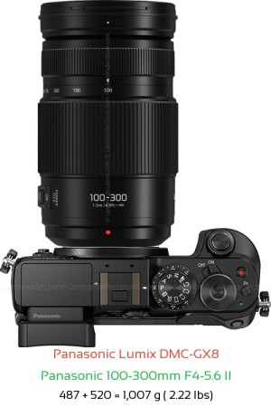 Panasonic GX8 with Panasonic 100-300mm F4-5.6 II Lens Size