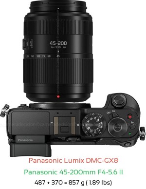 Panasonic GX8 with Panasonic 45-200mm F4-5.6 II Lens Size