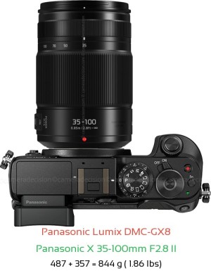 Panasonic GX8 with Panasonic X 35-100mm F2.8 II Lens Size
