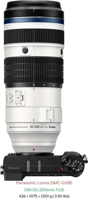 Panasonic GX85 with OM 50-200mm F2.8 Lens Size