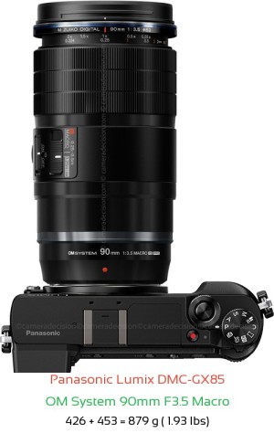 Panasonic GX85 with OM System 90mm F3.5 Macro Lens Size