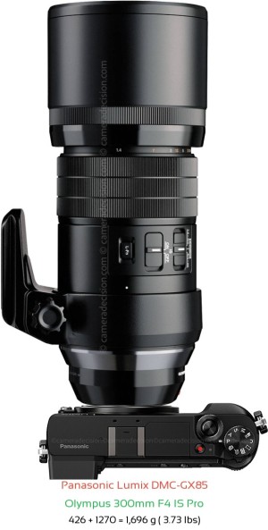 Panasonic GX85 with Olympus 300mm F4 IS Pro Lens Size