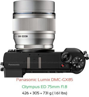 Panasonic GX85 with Olympus ED 75mm f1.8 Lens Size
