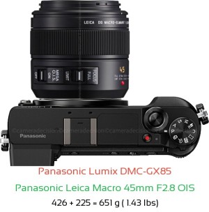 Panasonic GX85 with Panasonic Leica Macro 45mm F2.8 OIS Lens Size