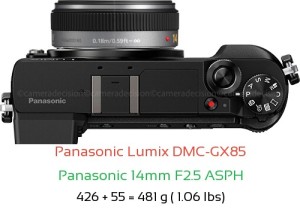 Panasonic GX85 with Panasonic 14mm F2.5 ASPH Lens Size