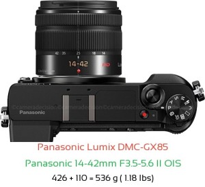 Panasonic GX85 with Panasonic 14-42mm F3.5-5.6 II OIS Lens Size
