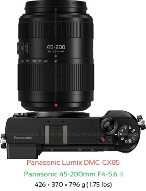 Panasonic GX85 with Panasonic 45-200mm F4-5.6 II Lens Size
