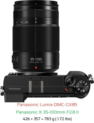 Panasonic GX85 with Panasonic X 35-100mm F2.8 II Lens Size