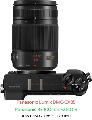 Panasonic GX85 with Panasonic 35-100mm F2.8 OIS Lens Size