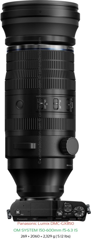 Panasonic GX850 with OM SYSTEM 150-600mm f5-6.3 IS Lens Size