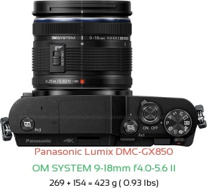 Panasonic GX850 with OM SYSTEM 9-18mm f4.0-5.6 II Lens Size