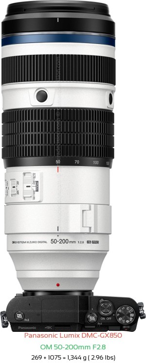Panasonic GX850 with OM 50-200mm F2.8 Lens Size