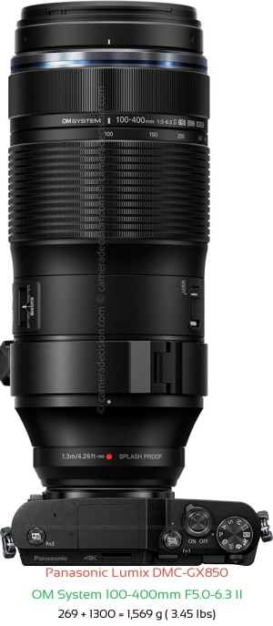 Panasonic GX850 with OM System 100-400mm F5.0-6.3 II Lens Size