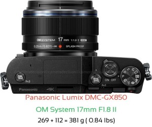 Panasonic GX850 with OM System 17mm F1.8 II Lens Size