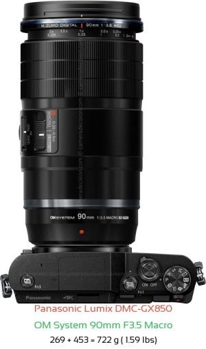 Panasonic GX850 with OM System 90mm F3.5 Macro Lens Size