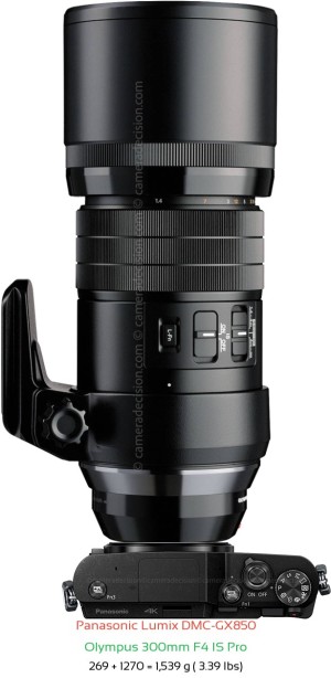 Panasonic GX850 with Olympus 300mm F4 IS Pro Lens Size