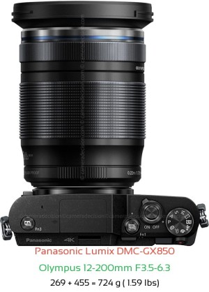 Panasonic GX850 with Olympus 12-200mm F3.5-6.3 Lens Size