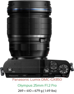 Panasonic GX850 with Olympus 25mm F1.2 Pro Lens Size