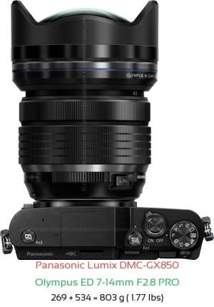 Panasonic GX850 with Olympus ED 7-14mm F2.8 PRO Lens Size