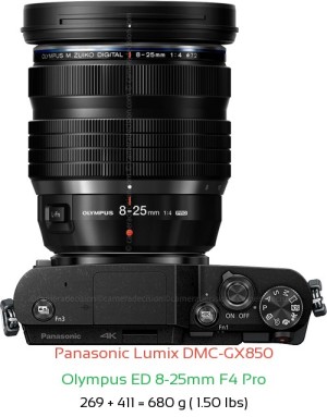 Panasonic GX850 with Olympus ED 8-25mm F4 Pro Lens Size