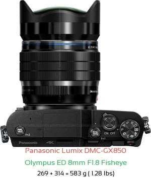 Panasonic GX850 with Olympus ED 8mm F1.8 Fisheye Lens Size