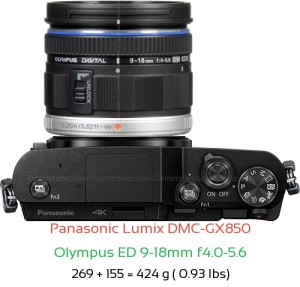 Panasonic GX850 with Olympus ED 9-18mm f4.0-5.6 Lens Size