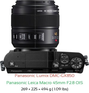 Panasonic GX850 with Panasonic Leica Macro 45mm F2.8 OIS Lens Size