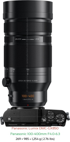 Panasonic GX850 with Panasonic 100-400mm F4.0-6.3 Lens Size