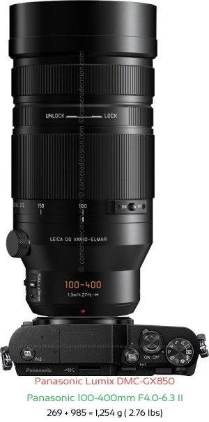 Panasonic GX850 with Panasonic 100-400mm F4.0-6.3 II Lens Size