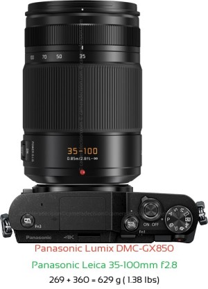 Panasonic GX850 with Panasonic Leica 35-100mm f2.8 Lens Size