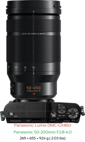 Panasonic GX850 with Panasonic 50-200mm F2.8-4.0 Lens Size