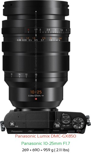 Panasonic GX850 with Panasonic 10-25mm F1.7 Lens Size