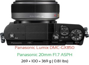 Panasonic GX850 with Panasonic 20mm F1.7 ASPH Lens Size