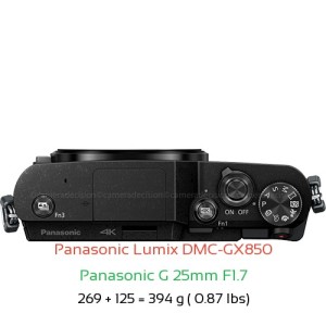 Panasonic GX850 with Panasonic G 25mm F1.7 Lens Size