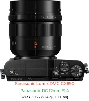 Panasonic GX850 with Panasonic DG 12mm F1.4 Lens Size