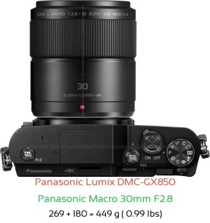 Panasonic GX850 with Panasonic Macro 30mm F2.8 Lens Size