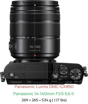 Panasonic GX850 with Panasonic 14-140mm F3.5-5.6 II  Lens Size